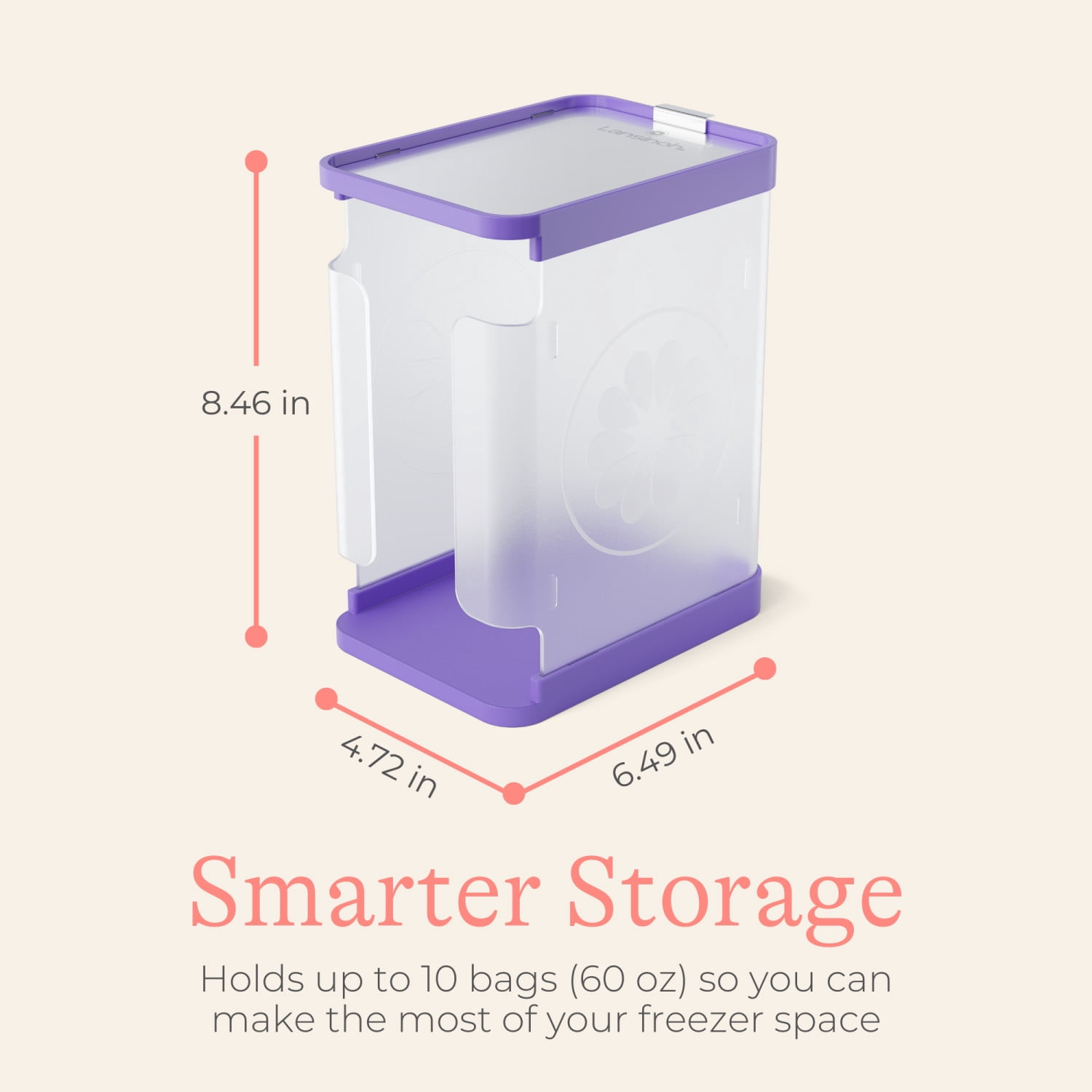 Lansinoh Breast Milk Storage Container, Freezer Organizer, Holds 10 Milk Bags, Includes 5