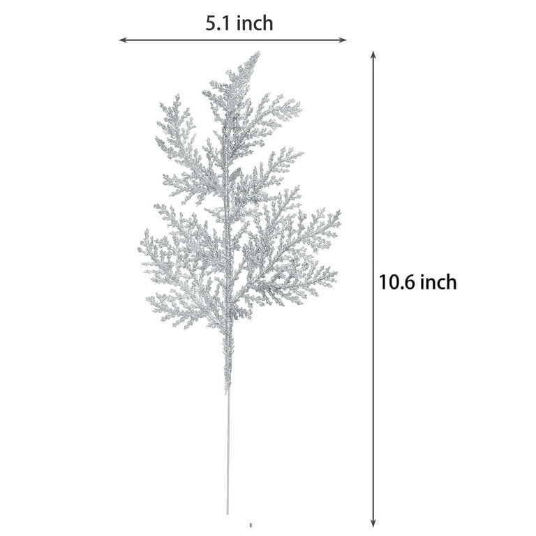 Yannew 10pcs Glitter Artificial Pine Leaves Stem Christmas Tree