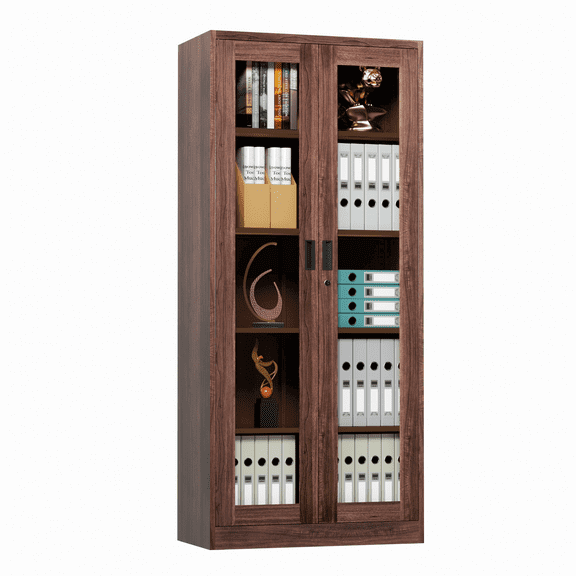 MIIIKO Glass Display Cabinet, Metal Storage Cabinet Bookcase with 4 Adjustable Shelves and Acrylic Doors,5-Tier Curio Cabinet for Home, Office and Exhibition Hall