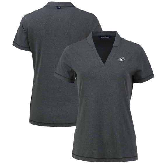Women's Cutter & Buck Heather Black Toronto Blue Jays Forge Stretch Blade DryTec V-Neck Polo