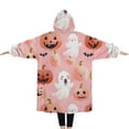 thumbnail image 2 of Oversized Wearable Blanket Hoodie,Cute Ghost Pumpkin Halloween Pattern Sherpa Blanket Hoodie with Super Pockets,Super Warm Fuzzy Pullover for Women & Men, 2 of 6