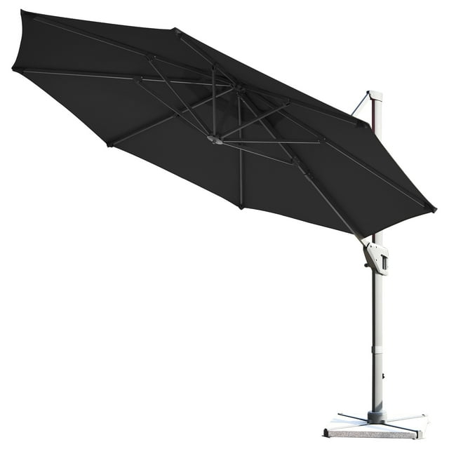 Patiojoy Parasol Déporté de Patio 11 Pi Parasol Suspendu Décalé avec Base en Croix et Système d'Inclinaison Gris