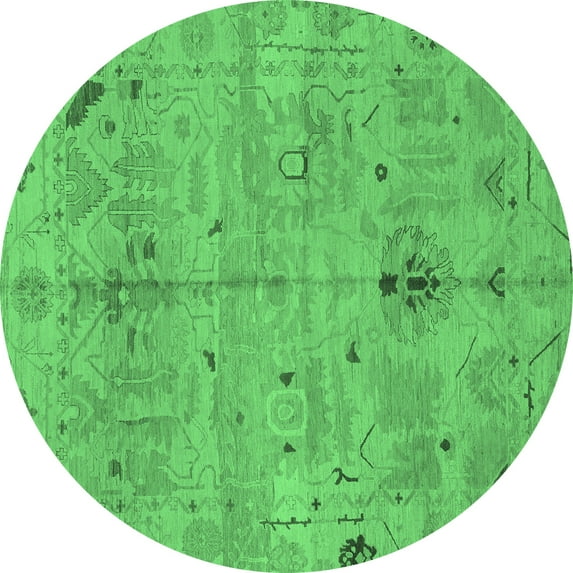 Ahgly Company Indoor Round Oriental Emerald Green Traditional Area Rugs, 5' Round