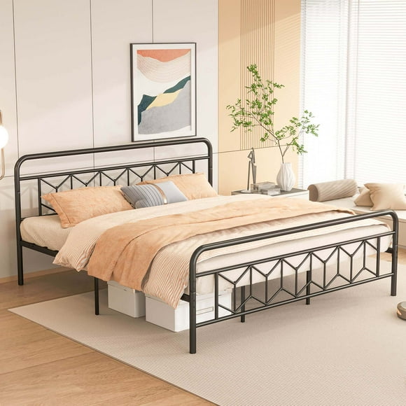 Costway King Size Bed Frame Mattress Foundation with Headboard 12.5" Under-bed Storage Black