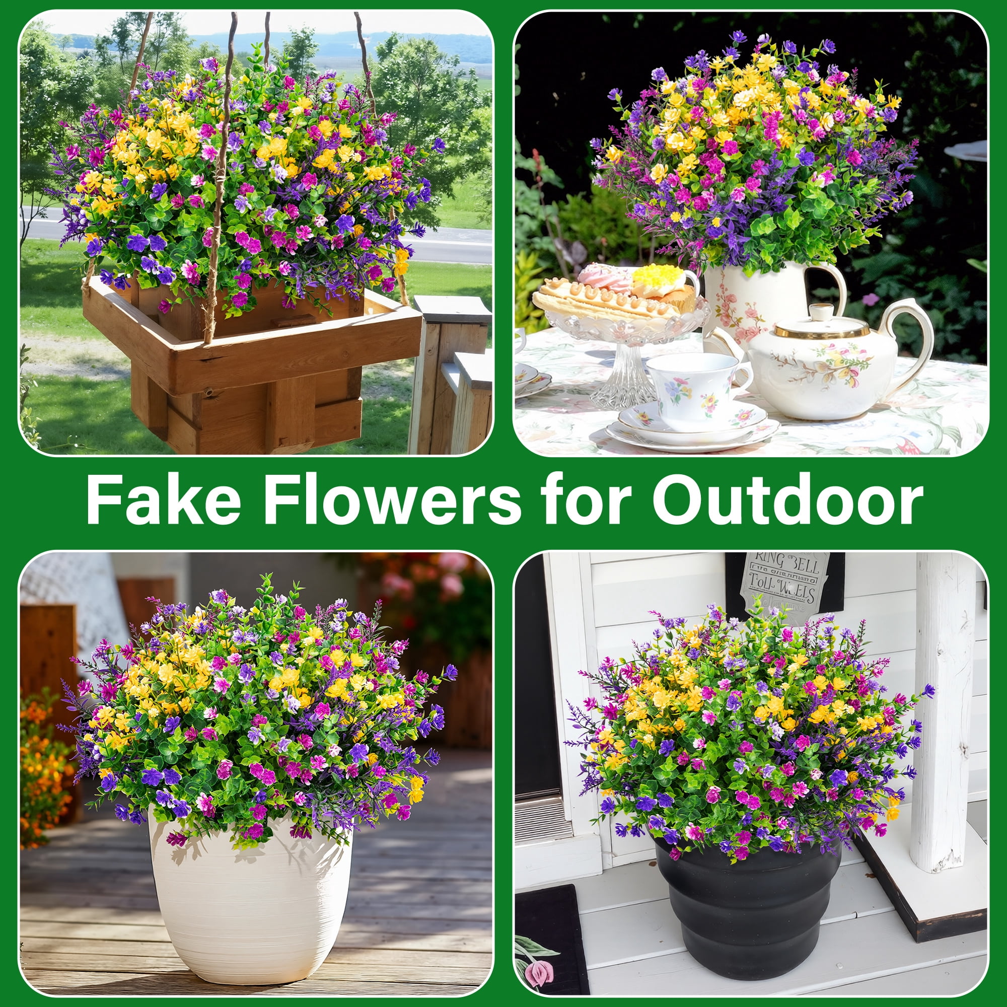 Scidweet Artificial Flowers Outdoor, 20 Bundles Fake Plastic Flower Faux Plant Indoor Outside Spring Summer Decoration for Home Garden Front Porch