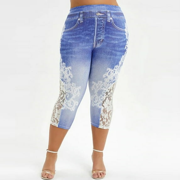 Tejiojio Yoga Pants Clearance Fashion Women Plus Size Lace Printing Splice Elastic Hight Waist Casual Leggings Pants
