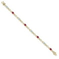 thumbnail image 3 of Gem Stone King 18K Yellow Gold Plated Silver Sky Blue Aquamarine and Pink Tourmaline and Lab Grown Diamond Bracelet for Women | 3.91 Cttw | Gemstone March Birthstone | Oval 6X4MM | Length 7.25 inches, 3 of 6