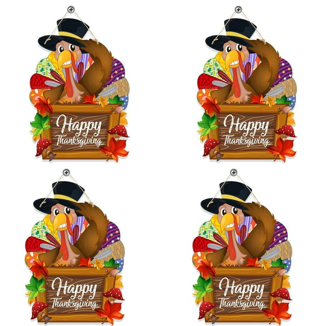 Bewildely 4 piezas, colgante, letrero de madera de pavo de Acción de Gracias, decoración del hogar, pavo de otoño, ideal para cocinas, hogares Decoración del hogar do