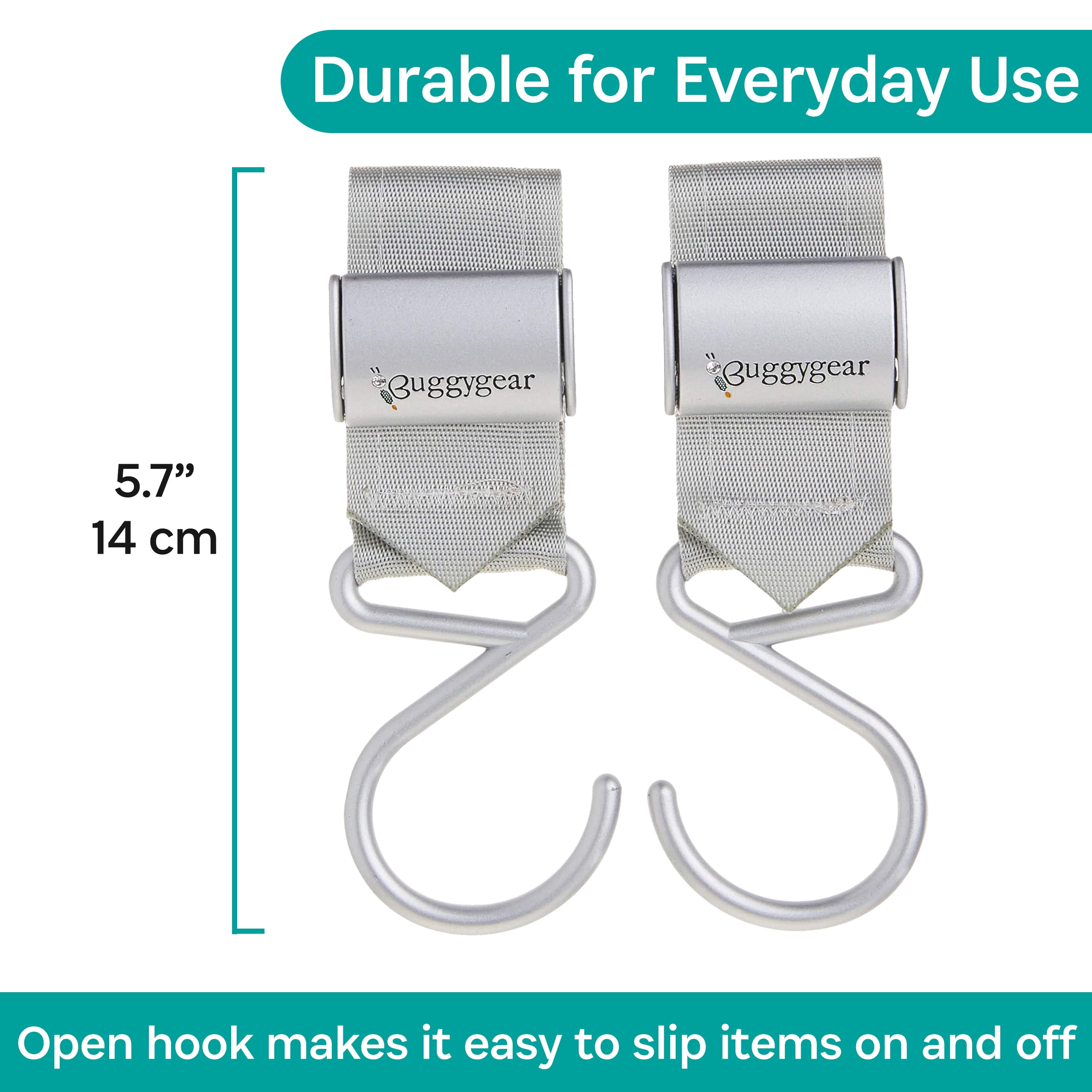 BuggyGear Boutique Stroller Hooks (Set of 2) - Platinum