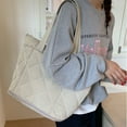thumbnail image 5 of Puffer Quilted Tote Bag for Women with Expandable Bottom, Large Capacity Lightweight Shoulder Handbag for Work Commute School College Travel, Beige, 5 of 6