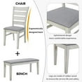 thumbnail image 5 of Dining Table Set for 6, Dining Room Set with Bench and Chairs, 6 Piece Farmhouse Dining Set, Wood Dining Table with Unique Legs, FURNINEST Dining Table Set Furniture for Kitchen Dining Room, Gray, 5 of 10