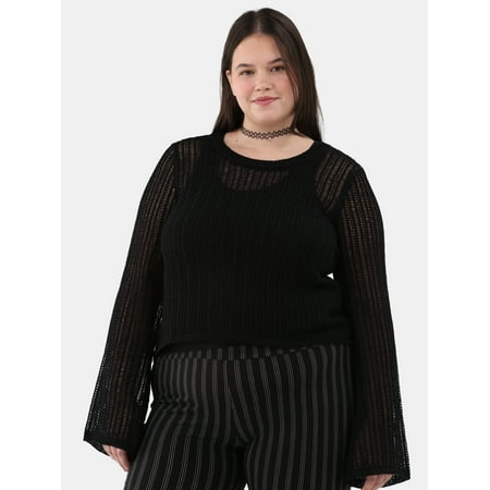 No Boundaries Crochet Sweater and Tank Top Set, 2-Piece, Women's and Women's Plus