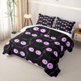 thumbnail image 3 of Manfei Cartoon Cat Twin Quilt Set, Kawaii Abstract Kitten Twin Coverlet Set, Black Orchid, 2pcs, 1 Bedspread and 1 Pillowcase, 3 of 7