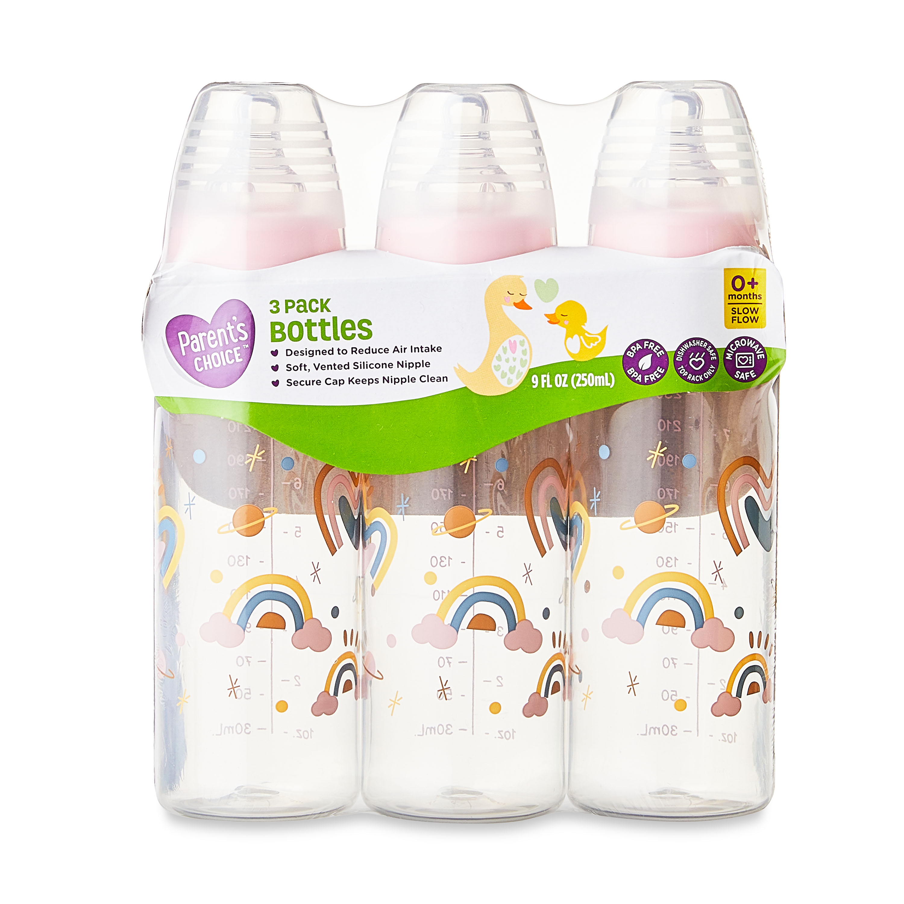 Biberón de cuello estándar Parent's Choice, 9 fl oz, recién nacido 0+ meses, paquete de 3 7