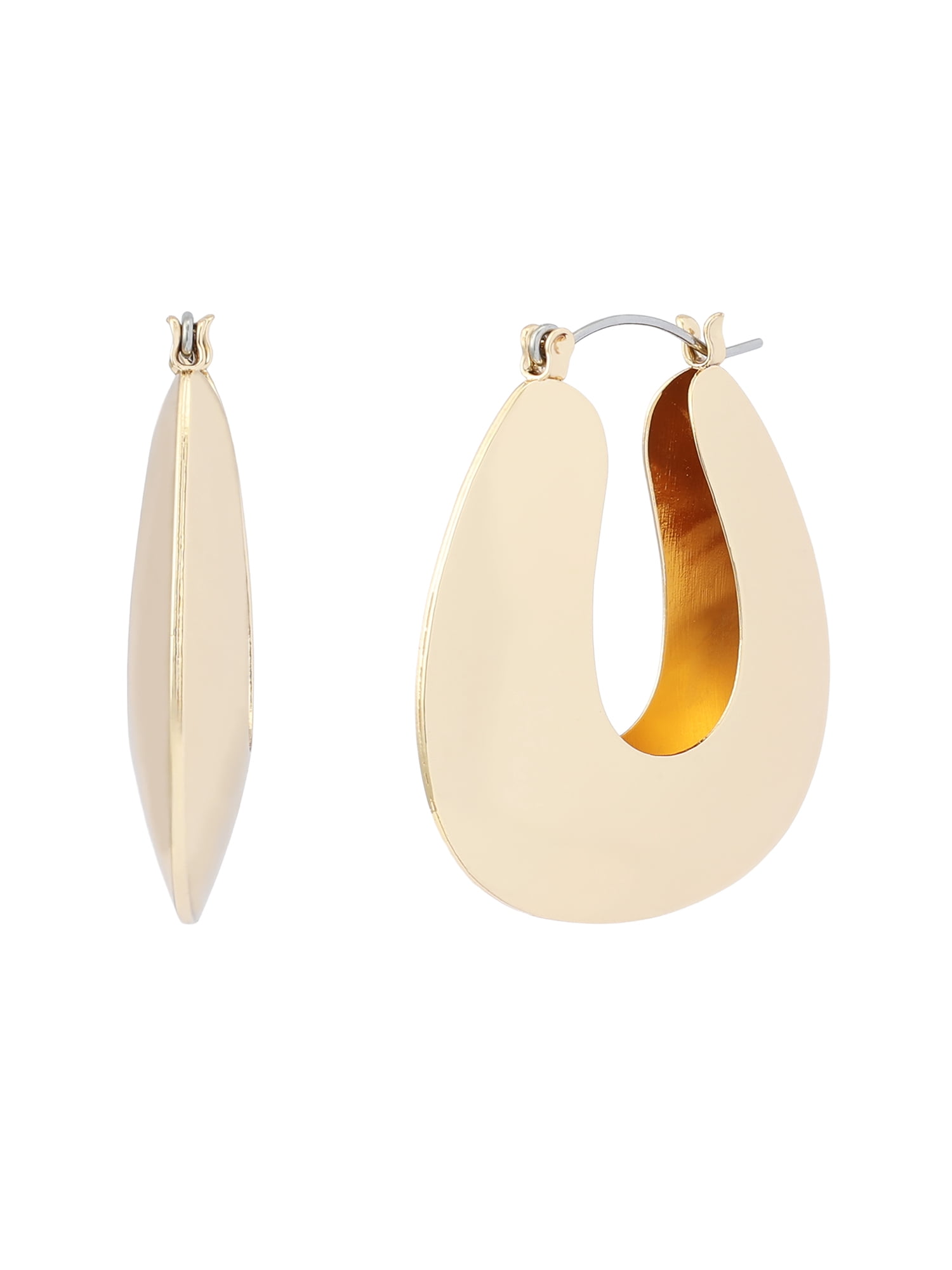 Madden NYC Women's Fashion Gold-Tone Wide Flat Hoop Earrings