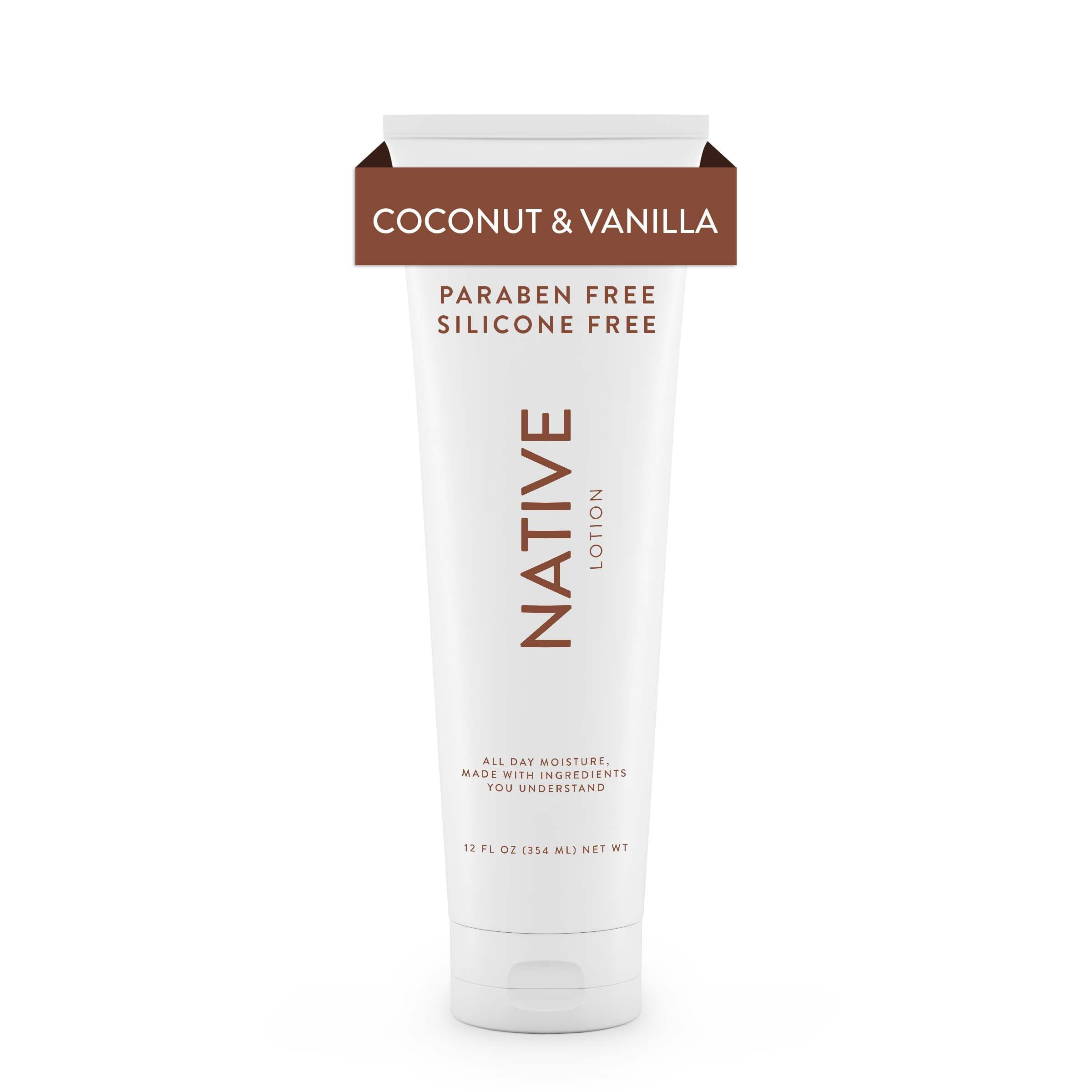 Native Natural Hand and Body Lotion, Coconut & Vanilla, Paraben Free, Silicone Free 12 oz