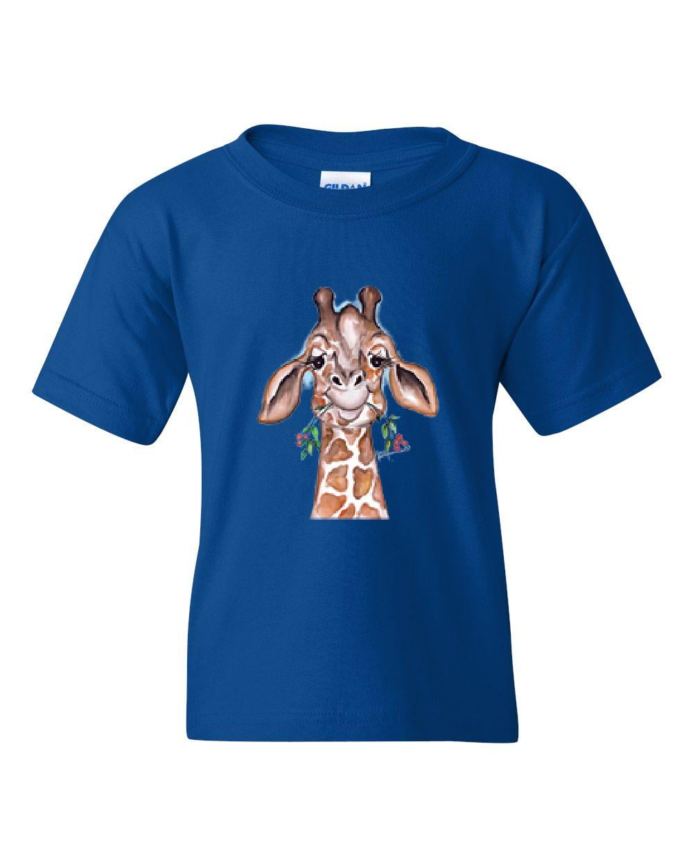 Girls Kids T-shirt Giraffe Fruit of The Loom Tops & Shirts 
