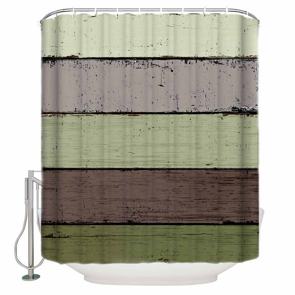 Sage Green Gray Wood Grain Shower Curtain Set ，Waterproof Fabric Shower Curtains Countryside Stripe Shower Curtains for Bathroom,Bathroom Decor 54x"78"