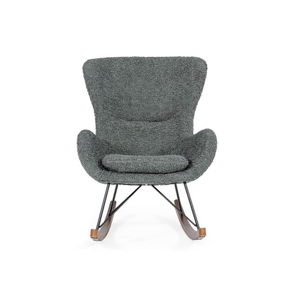 Pemberly Row Modern Fabric Rocking Chair with Walnut Rails in Gray