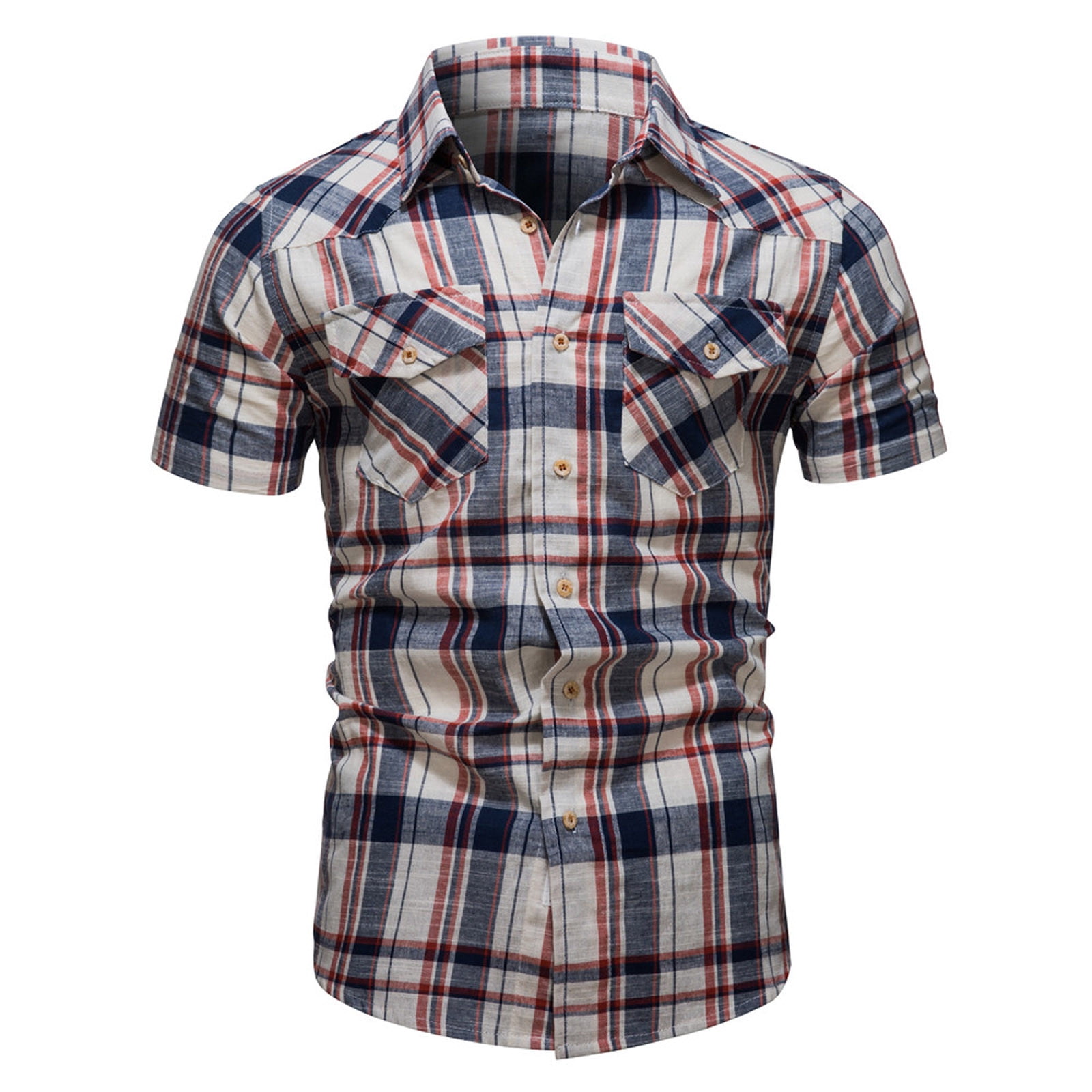 Men's Western Plaid Pearl Snap Buttons Two Pockets Casual Short Sleeve ...
