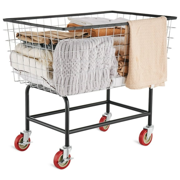 XgoodX Wire Laundry Cart Wire Laundry Basket 4.5 Bushel Heavy Duty w/ 5'' Wheels