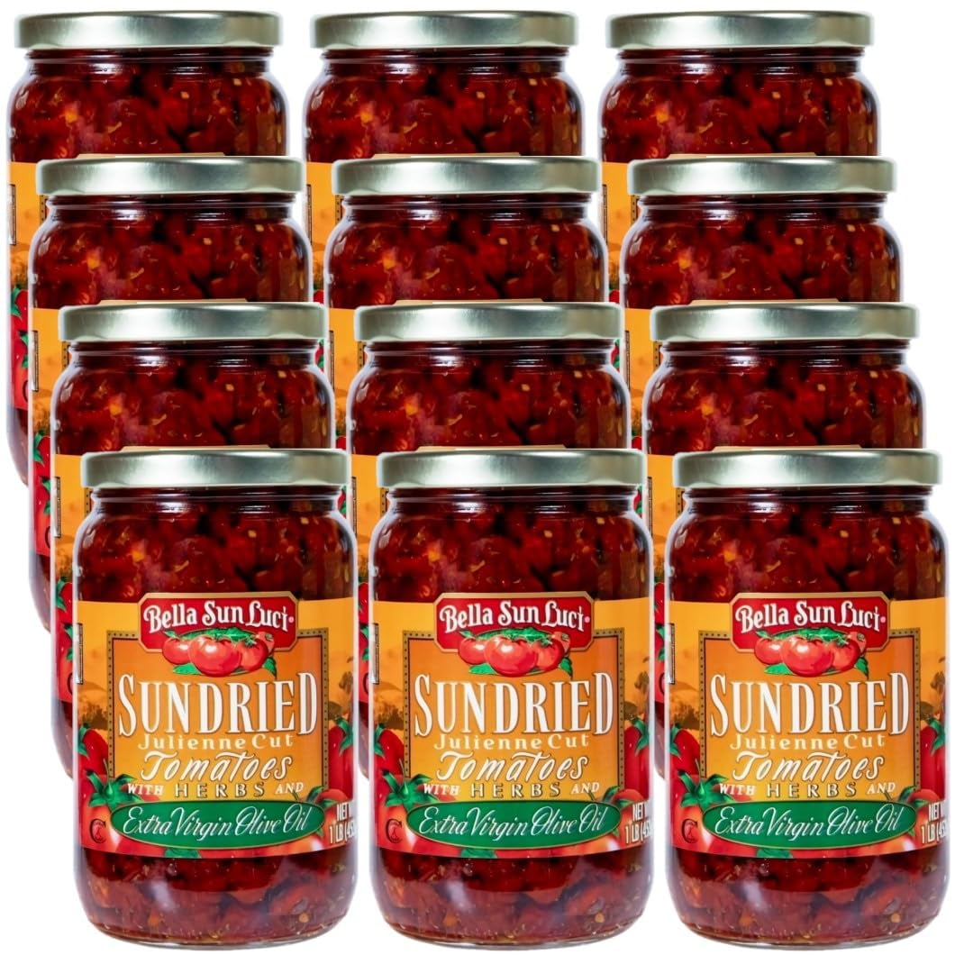 Bella Sun Luci | Julienne Cut Sun Dried Tomatoes with Herbs & Premium Olive Oil | 1 Pound | Case of 12