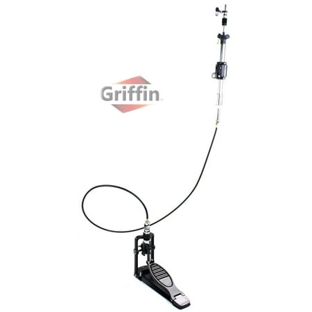 High Cymbal - Remote Hi Hat Stand with Foot Pedal by Griffin | Drummers Cable Auxiliary Cymbal High Hat Percussion Hardware with Drum Key|Heavy Duty Sturdy HiHat Holder|All Metal Construction Mount|Complete Kit