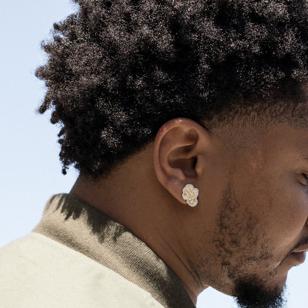 Men's Solid 14K Yellow Gold Plated 925 Sterling Silver Screw Back Post Diamond Cut Stud Cubic Zirconia Retro 90's Hip Hop Iced Cz Solid Nugget Earrings For Men