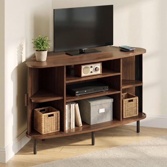 ROGALIS 47" Corner TV Stand for 55 Inch TVs,Entertainment Center with Storage and Power Outlet,Walnut