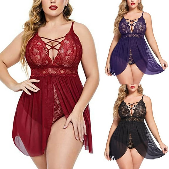 Aboser Womens Strappy Negligee Nightgowns Plus Size Lingerie Negligee Spaghetti Strap Lace Sleepdress See Through Chemise Nightshirt Flowy Sleeveless Backless Loungewear