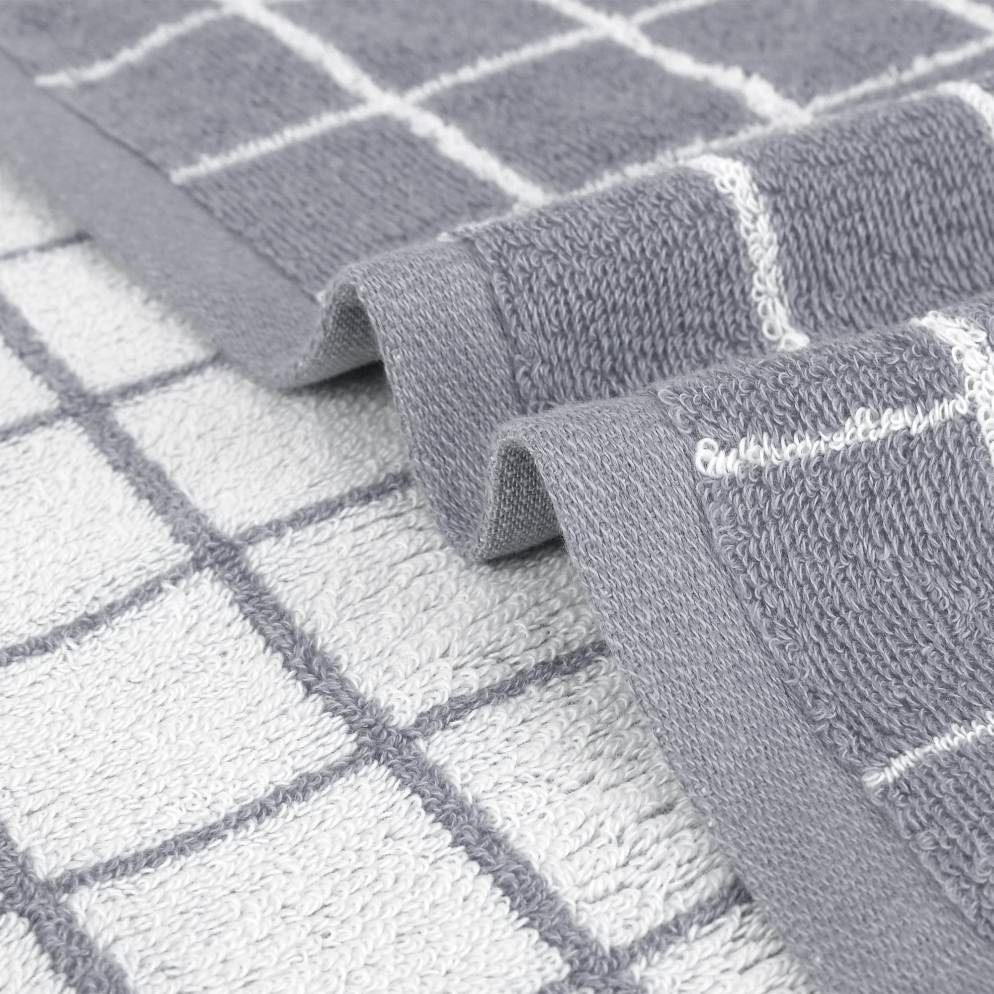 Unique Bargains Checkered Pure Cotton Hand Towel Set Grey 4-Piece