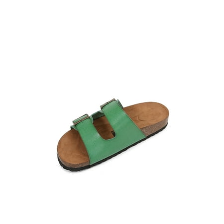 

Women Soft Cork Cushioned Footbed PU Leather Double Strap Slider Sandal (Premium PU Green/ 11)