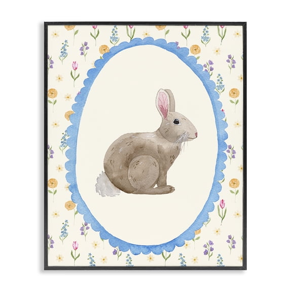 Stupell Industries Delicate Spring Bunny Florals Black Framed Giclee Art, design by Nina Jacobs