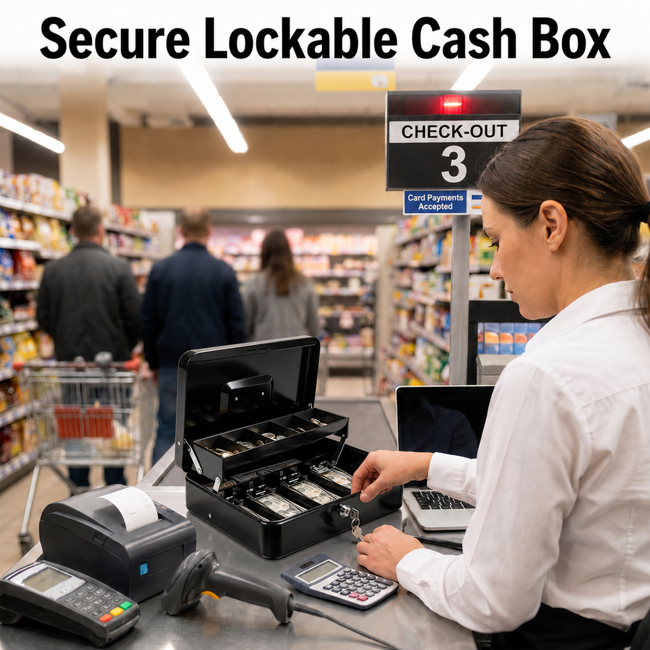 Alylo Large Metal Cash Box with Key Lock photo 3