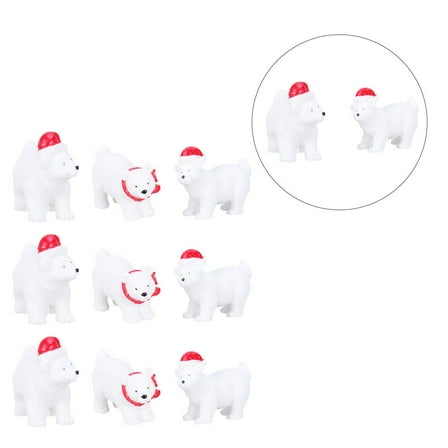 OUNONA 9Pcs Polar Bear Figurines Christmas White Resin Simulated Animal Model Random Style Decoration