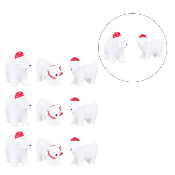 OUNONA 9Pcs Polar Bear Figurines Christmas White Resin Simulated Animal Model Random Style Decoration
