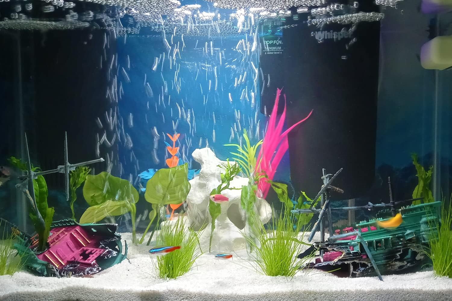 Aquarium Shipwreck Decorations - Air Bubbler Sunken Ship Ornament, Fish Tank Air Action Aerating Decorations