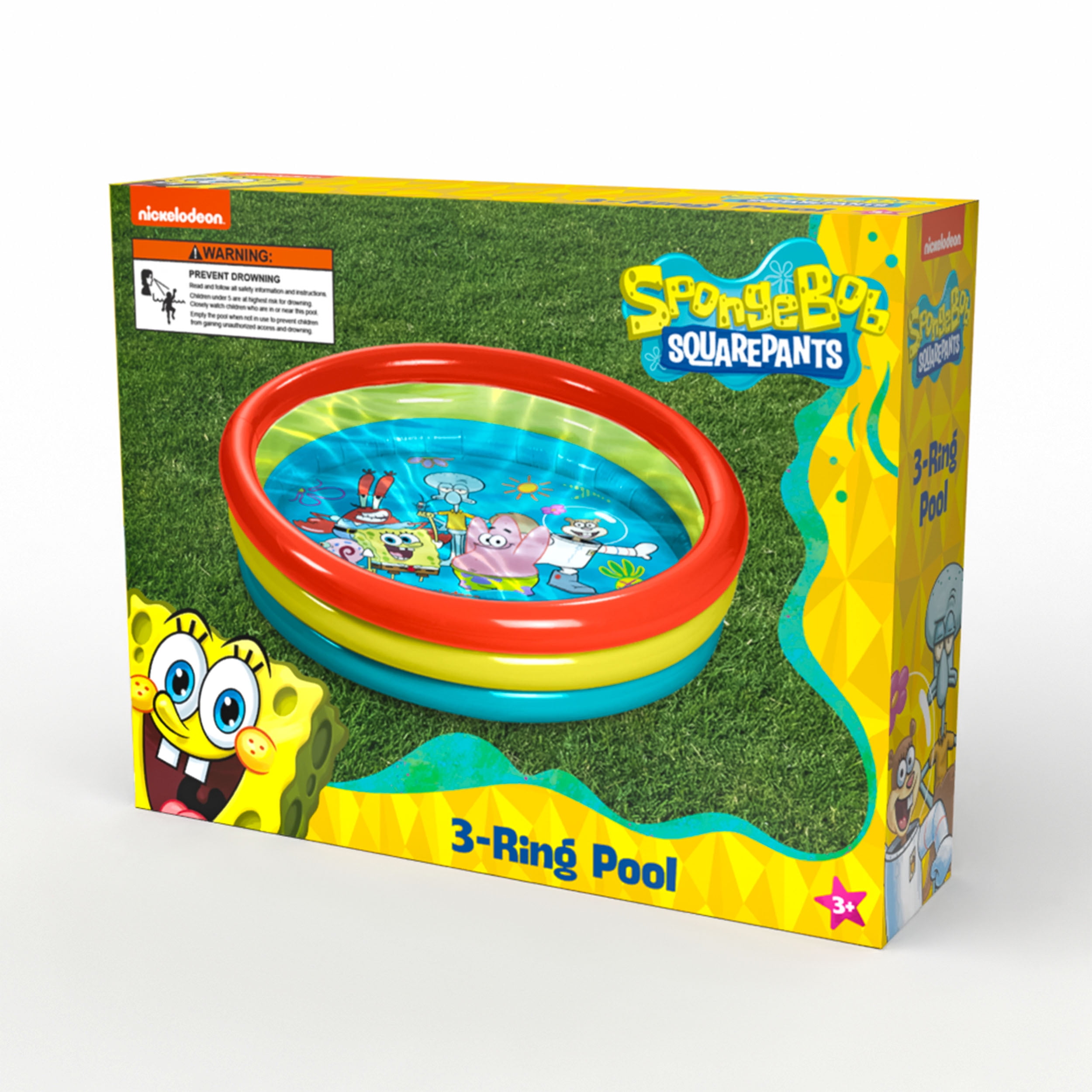 SpongeBob SquarePants 3-Ring Inflatable Swimming Pool, Portable Pool for Outdoor/Indoor Play, for Kids Ages 3+