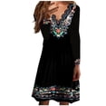 thumbnail image 1 of Lovzfmll Robe Mode Femme Col en V Imprimé Manches Longues Patchwork Décontractée Longueur Genou Noir, 2TG, 1 of 6