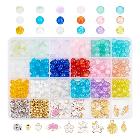 1box DIY Jewelry Making Finding Kit Including Glass & Iron & Rhinestone Spacer Beads Flower & Heart & Windmill & Heart Alloy Enamel Charms Mixed color 507pcs/box