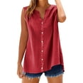 thumbnail image 2 of Alitao Button Down Shirts Linen Shirts Cotton Linen Shirts For Women Sleeveless Collared Tops Oversized Up Blouses Work Shirts Casual Summer Tshirt Tshirts Shirts Summer Tops Red M, 2 of 9