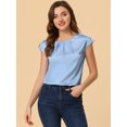 thumbnail image 2 of Unique Bargains Blouse Soyeuse à Manches Courtes pour Femmes Col Rond Plissé Décontracté Élégant, 2 of 5