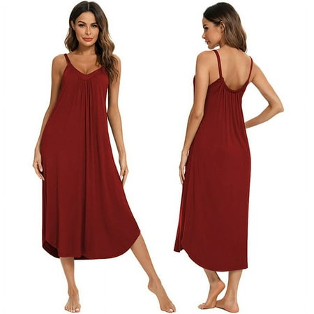 Nightgown Sexy Lingerie for Women  Nightwear Chemise Sling Sleeveless Camisole Slip Dress Sleepwear  Red  US 6