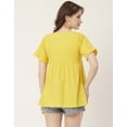 thumbnail image 2 of Moomaya Women Printed Short Sleeves Cotton Top, V Neck Long Length Flared Summer Tunic Top, 2 of 8