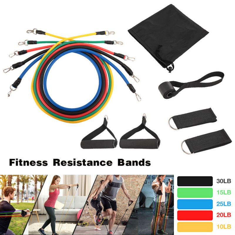 ZIMU 11Pcs Workout Resistance Bands Set Pull Rope with Handles and Door Anchor Home Muscle Training Band Gym Resistance Elastic Pilates Yoga Resistance Band Set