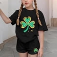 thumbnail image 5 of CYRBOKO Girls Outfits for St.Patrick's Day, Elastic Waist Casual Short Sleeve 2-piece Pullover Tops and Shorts Black Size 4-5 T, 5 of 7