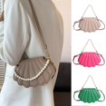 thumbnail image 2 of Bolso de mano de mujer con cadena de perlas, bolso de noche de moda con conchas marinas, bolso de hombro cruzado de moda, bolso bandolera para niñas a juego, rosa fucsia, 2 of 5