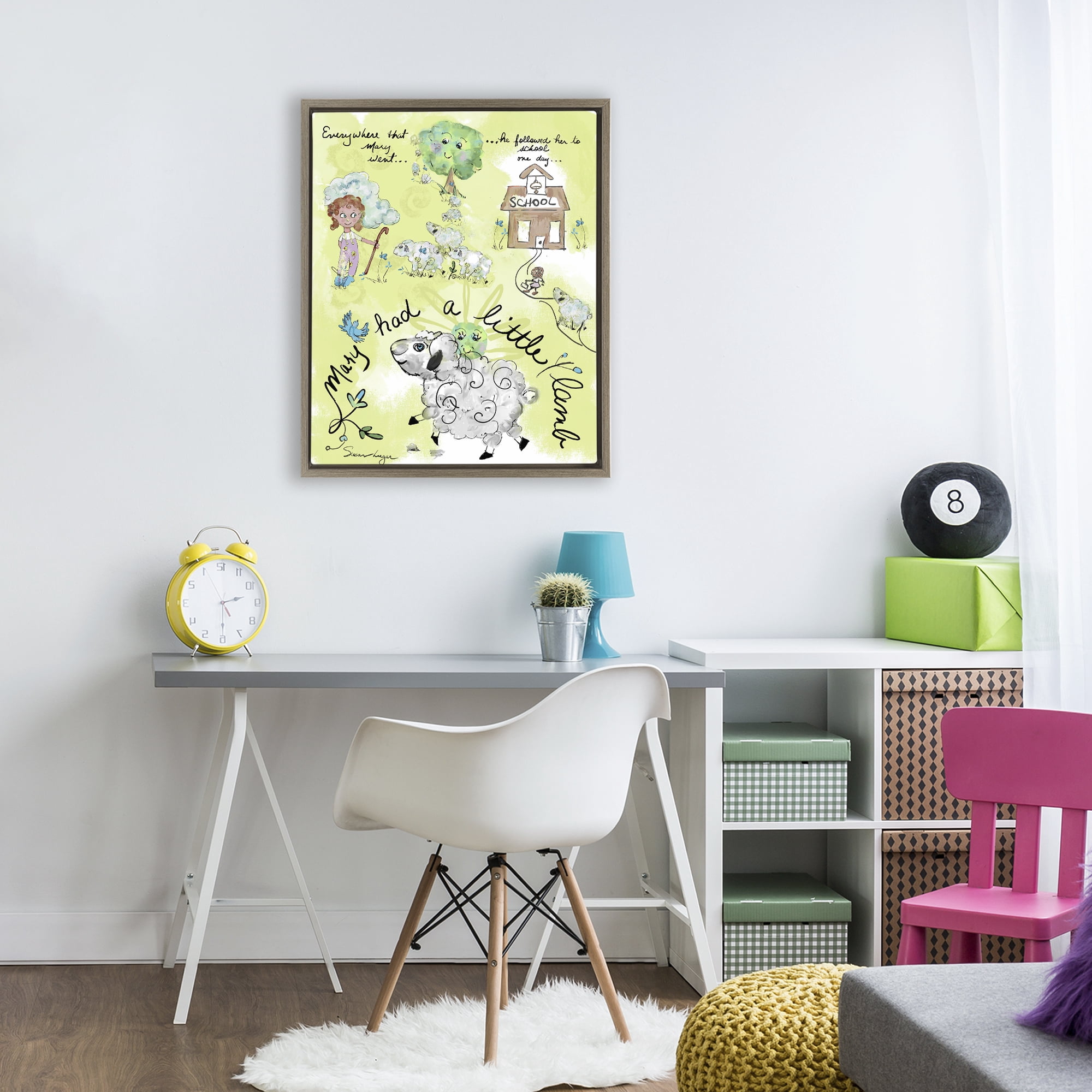Stupell Industries Little Lamb Nursery Rhyme Brown Framed Floater Canvas Wall Art, design by Susan Lugar