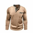 thumbnail image 3 of Tshirts Shirts for Men with Pocket Button Stand Collared Long Sleeve Tees Tops Casual Printed Slim Fit Basic Comfort Pullover T-Shirts, 3 of 7