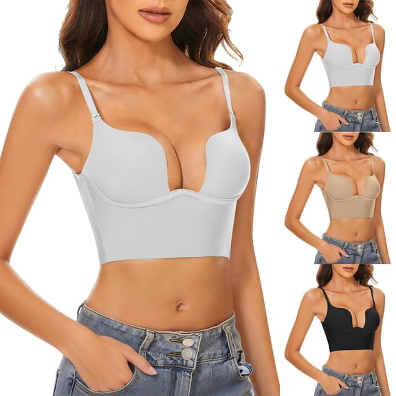 Hkoxplj Women's Deep V Plunge Convertible Bra Low Back Multiway Bra Adjustable Strapless Underwire Backless Bra Push Up Bra Clear Back Bra for Wedding Formal Evening and Daily Wear